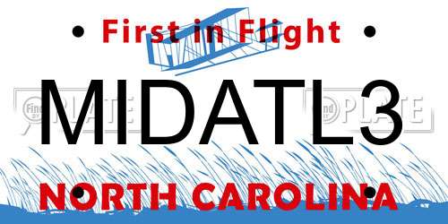 MIDATL3 North Carolina License Plate