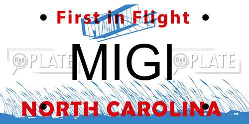 MIGI North Carolina License Plate
