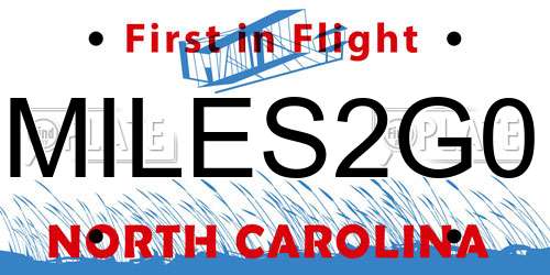 MILES2G0 North Carolina License Plate