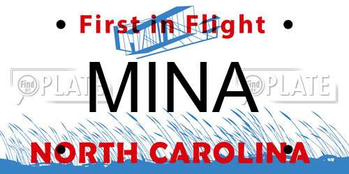 MINA North Carolina License Plate