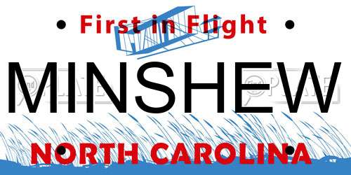 MINSHEW North Carolina License Plate