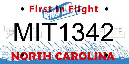 MIT1342 North Carolina License Plate