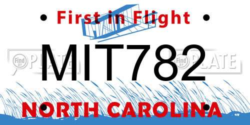 MIT782 North Carolina License Plate