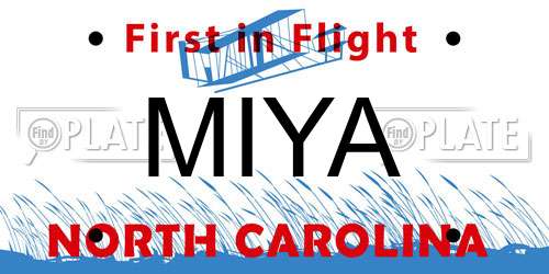 MIYA North Carolina License Plate