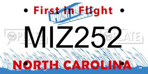 MIZ252 North Carolina License Plate
