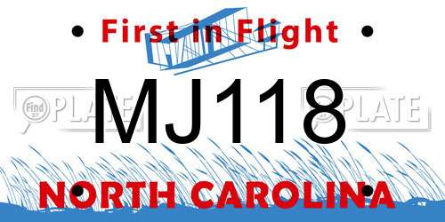 MJ118 North Carolina License Plate