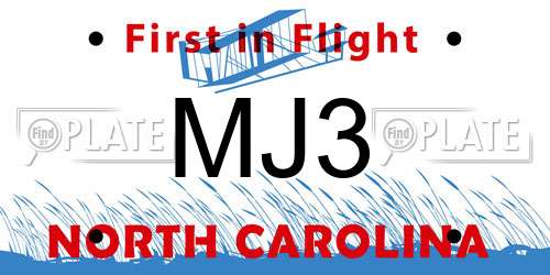 MJ3 North Carolina License Plate