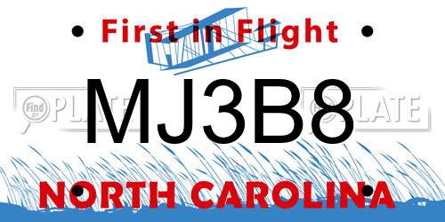 MJ3B8 North Carolina License Plate