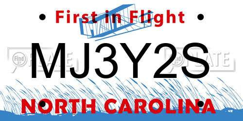 MJ3Y2S North Carolina License Plate