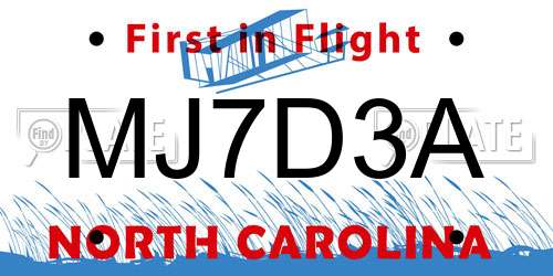 MJ7D3A North Carolina License Plate