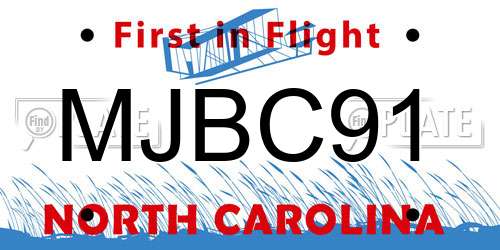 MJBC91 North Carolina License Plate