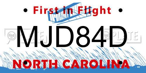 MJD84D North Carolina License Plate