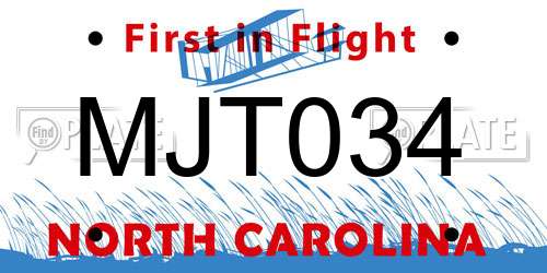 MJT034 North Carolina License Plate