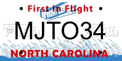 MJTO34 North Carolina License Plate