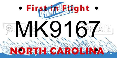 MK9167 North Carolina License Plate