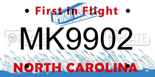 MK9902 North Carolina License Plate