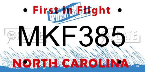 MKF385 North Carolina License Plate