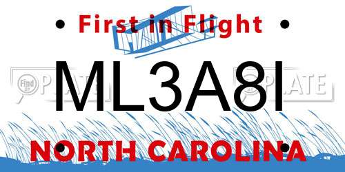 ML3A8I North Carolina License Plate