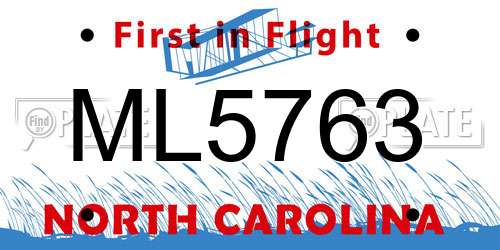 ML5763 North Carolina License Plate