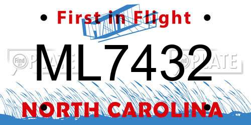 ML7432 North Carolina License Plate