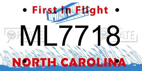 ML7718 North Carolina License Plate