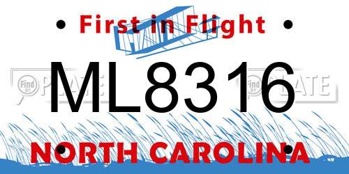 ML8316 North Carolina License Plate