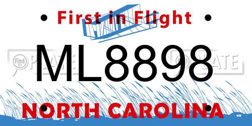 ML8898 North Carolina License Plate