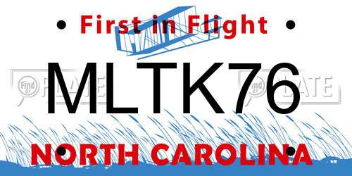 MLTK76 North Carolina License Plate
