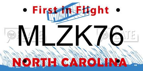 MLZK76 North Carolina License Plate