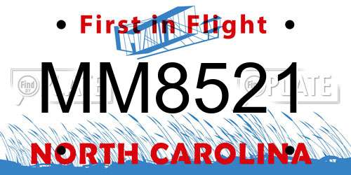 MM8521 North Carolina License Plate