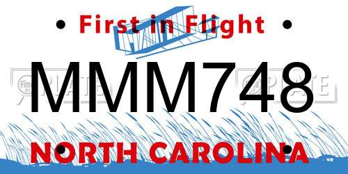 MMM748 North Carolina License Plate