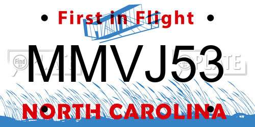 MMVJ53 North Carolina License Plate