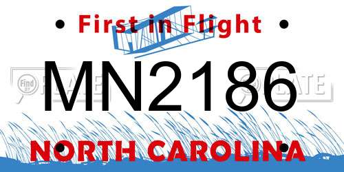 MN2186 North Carolina License Plate