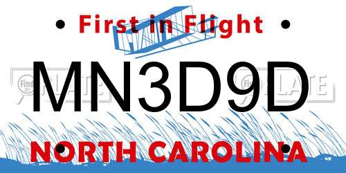 MN3D9D North Carolina License Plate