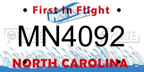 MN4092 North Carolina License Plate