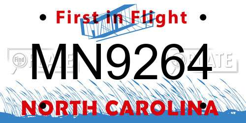 MN9264 North Carolina License Plate