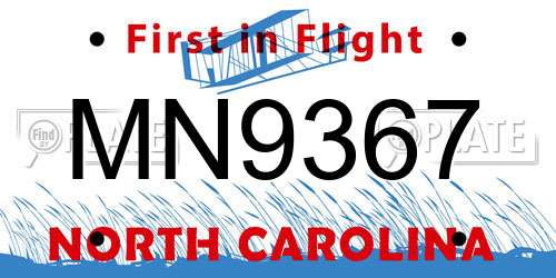 MN9367 North Carolina License Plate