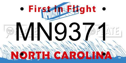 MN9371 North Carolina License Plate