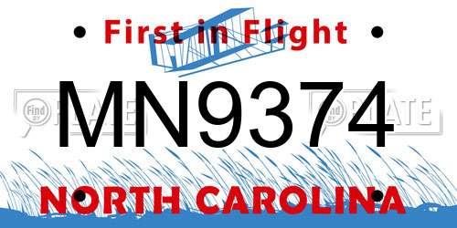 MN9374 North Carolina License Plate