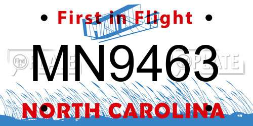 MN9463 North Carolina License Plate