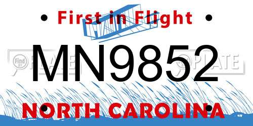 MN9852 North Carolina License Plate