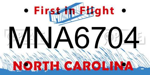 MNA6704 North Carolina License Plate