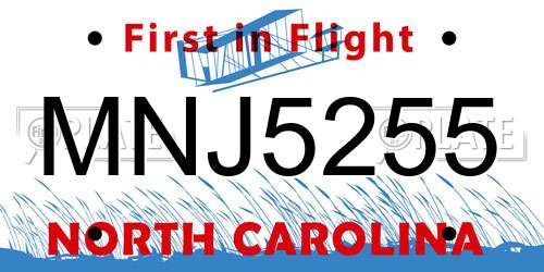 MNJ5255 North Carolina License Plate