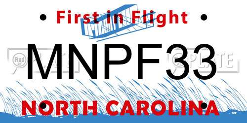 MNPF33 North Carolina License Plate