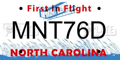 MNT76D North Carolina License Plate