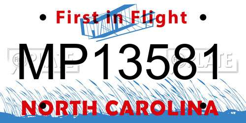 MP13581 North Carolina License Plate