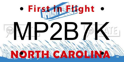 MP2B7K North Carolina License Plate