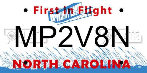 MP2V8N North Carolina License Plate