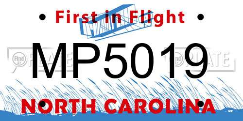 MP5019 North Carolina License Plate