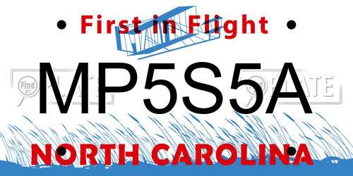 MP5S5A North Carolina License Plate